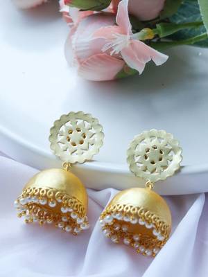 Matte gold plated jali jhumki 1