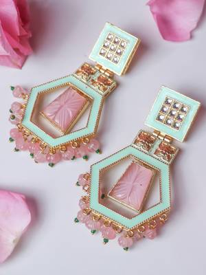 Indo-western carving meenakari earring 1