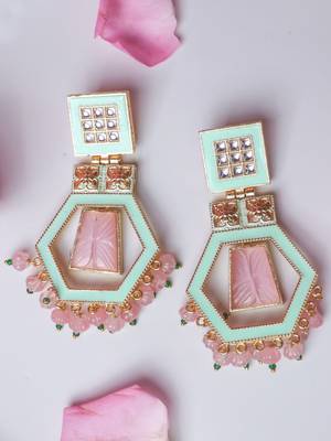 Indo-western carving meenakari earring 3