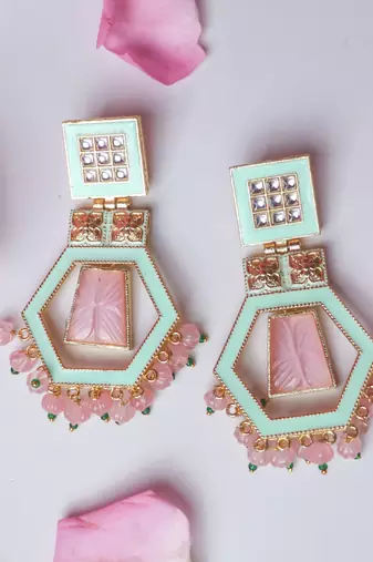Indo-western carving meenakari earring