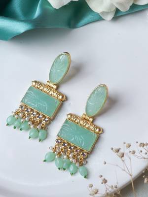 Traditional mint craving stone earring 1