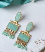 Traditional mint craving stone earring