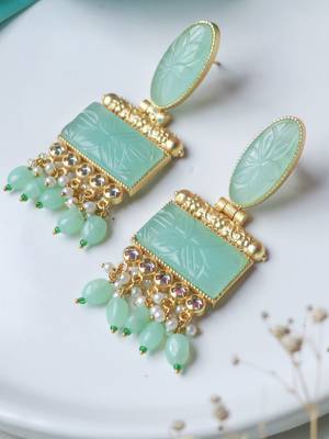 Traditional mint craving stone earring 4