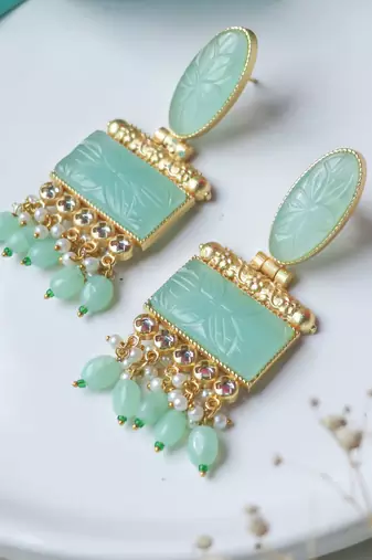 Traditional mint craving stone earring