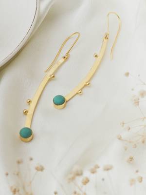 Western gold plated hook firoza earring 2