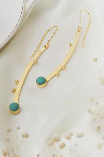 Western gold plated hook firoza earring