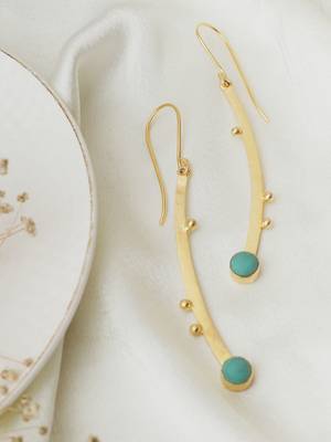 Western gold plated hook firoza earring 3