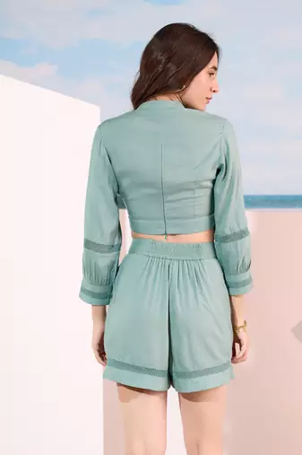 Sage green shorts set