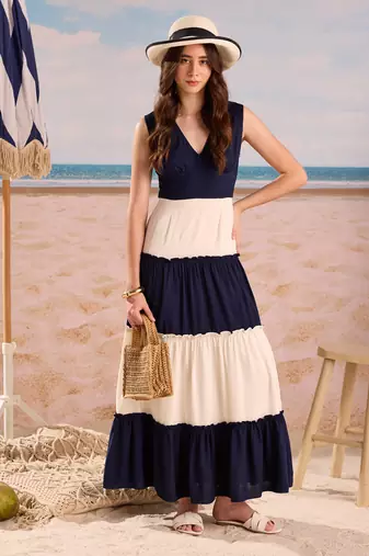 Navy & ivory maxi dress