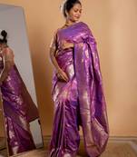 Royal purple zari woven saree with floral vine motifs