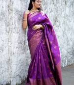 Kanjivaram style art-silk saree in purple