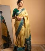 Yellow shine cotton silk saree