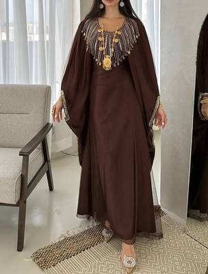 Coffee-Brown Georgette Handcrafted Zari Bedded neck work stitched Kaftan Party Wedding Dresses 1