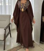 Coffee-Brown Georgette Handcrafted Zari Bedded neck work stitched Kaftan Party Wedding Dresses