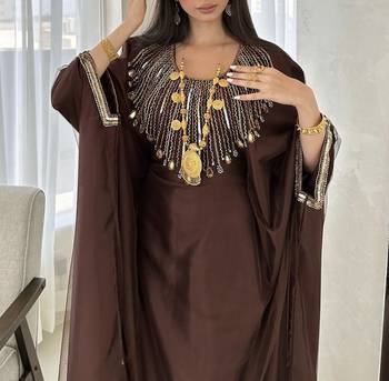 Coffee-Brown Georgette Handcrafted Zari Bedded neck work stitched Kaftan Party Wedding Dresses 3