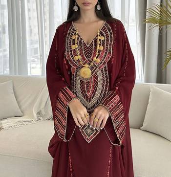 Royal Maroon Georgette Handcrafted Zari Bedded neck work stitched Kaftan Party Wedding Dresses 3