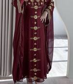 Maroon Georgette Handcrafted Zari Bedded neck work stitched Kaftan Party Wedding Dresses