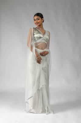 white embroidered net one minute saree 3