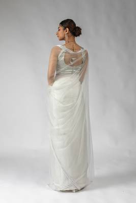 white embroidered net one minute saree 4