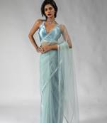 Ready to wear Blue embroidered net one minute saree with blouse piece
