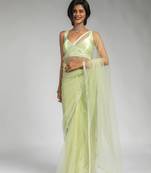 Light green embroidered net one minute saree with blouse piece