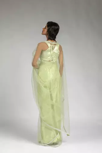 light green embroidered net one minute saree