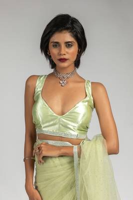 light green embroidered net one minute saree 5