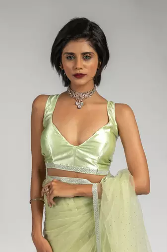 light green embroidered net one minute saree