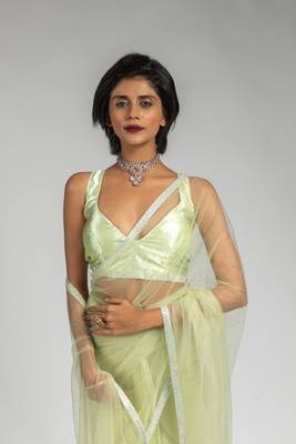 light green embroidered net one minute saree 6