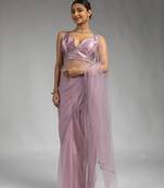 Ready to wear Lavender embroidered net one minute saree with blouse piece