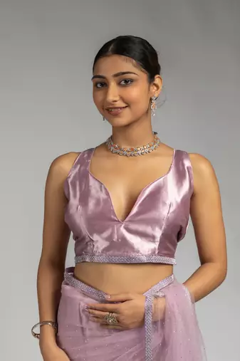 ready to wear lavender embroidered net one minute saree