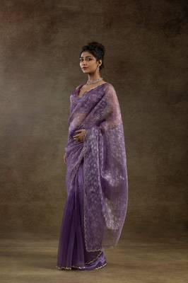 pre draped lavender woven tissue crush one minute saree 3