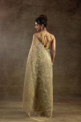 ready made mustard woven tissue crush saree 4