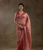 Ready to wear Peach woven tissue crush saree with blouse piece