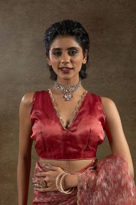 pre-stitched peach woven tissue crush saree 5