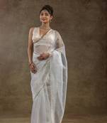 White woven tissue crush one minute saree with blouse piece