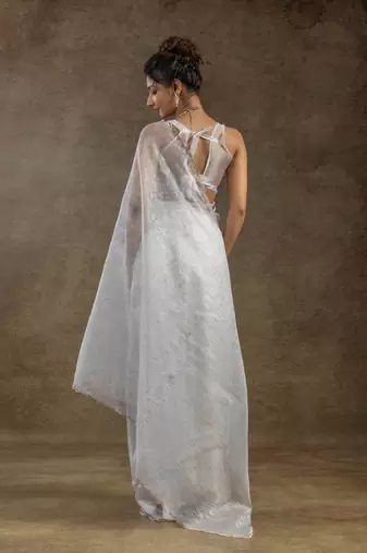 white woven tissue crush one minute saree