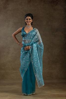 blue woven tissue crush one minute saree 1