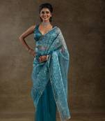 Blue woven tissue crush one minute saree with blouse piece