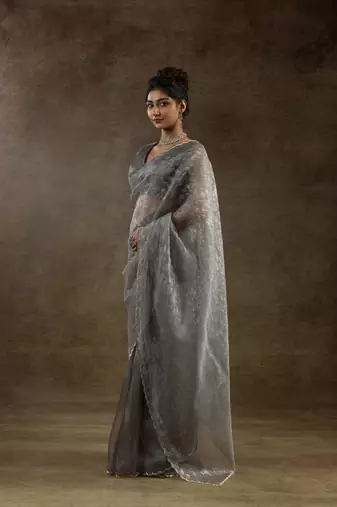 grey woven tissue crush one minute saree