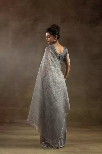 grey woven tissue crush one minute saree