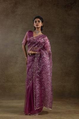 onion pink woven tissue crush one minute saree 1