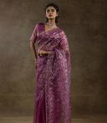 Onion pink woven tissue crush one minute saree with blouse piece