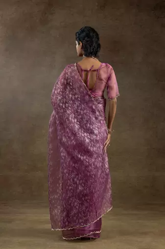 onion pink woven tissue crush one minute saree