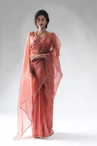 peach plain tissue silk one minute saree
