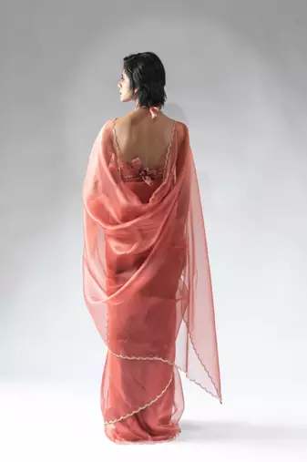 peach plain tissue silk one minute saree