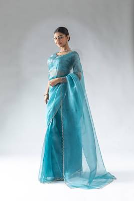 blue plain tissue silk one minute saree 3