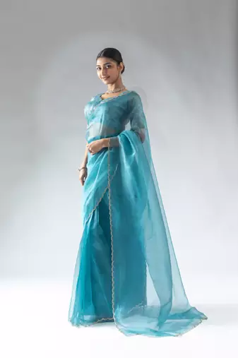 blue plain tissue silk one minute saree