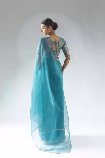 blue plain tissue silk one minute saree
