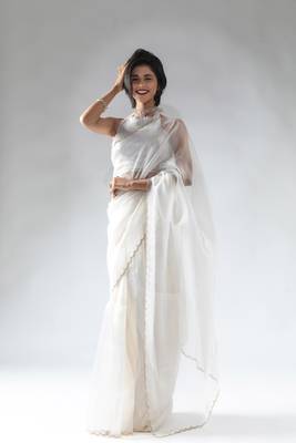 white plain tissue silk one minute saree 1
